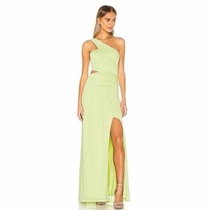 BCBGMaxAzria One Shoulder Cut-Out Dress Gown in Lime NWT